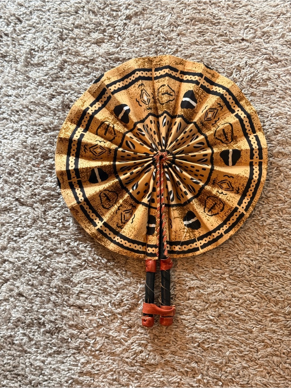 Wax & Leather Hand Fan in Brown and Black